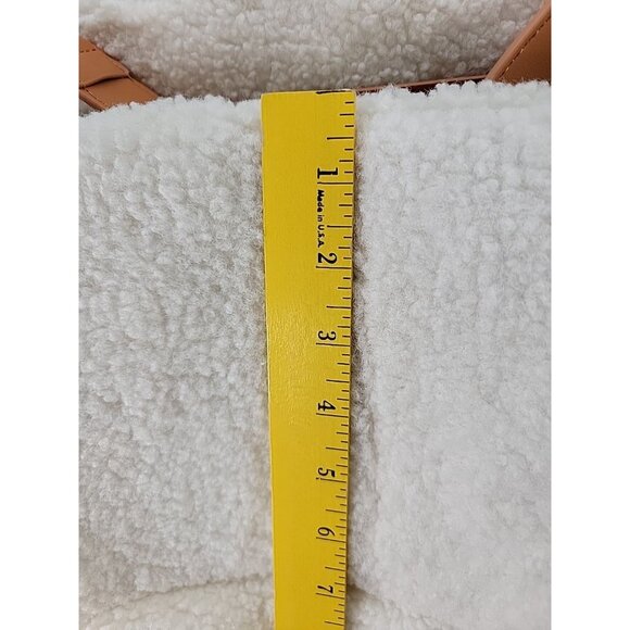 ANTHROPOLOGIE Tote Zip Purse Cream Sherpa Bag Tan Adjustable Straps & Pocket NWT - Picture 13 of 15